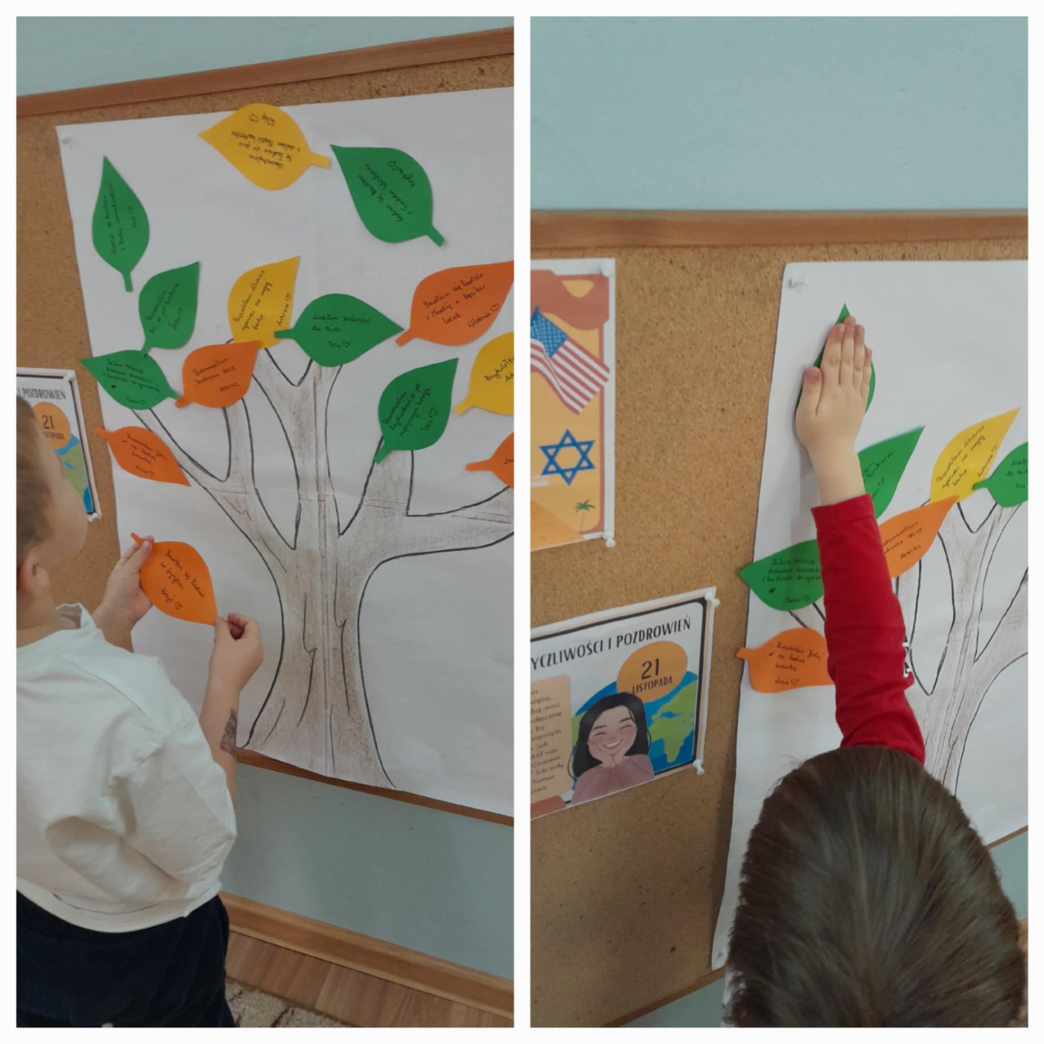Dzieci z Jagódek tworzą drzewko pełne życzliwych gestów.