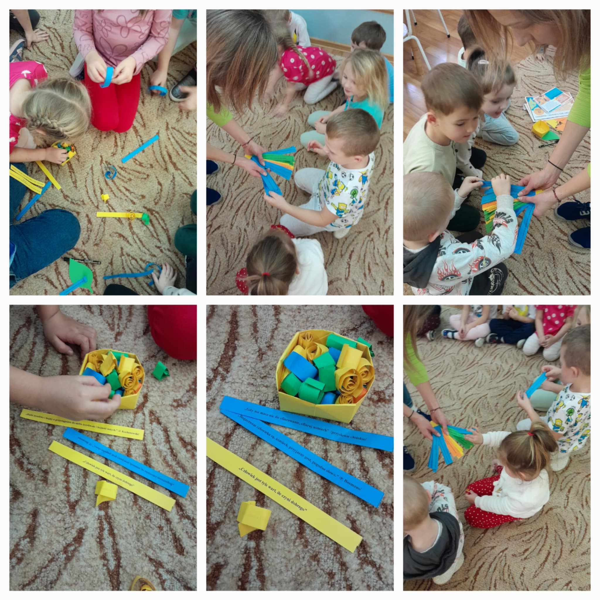 Dzieci zapoznają się z cytatami na Dzień Życzliwości, które podarują rodzicom.