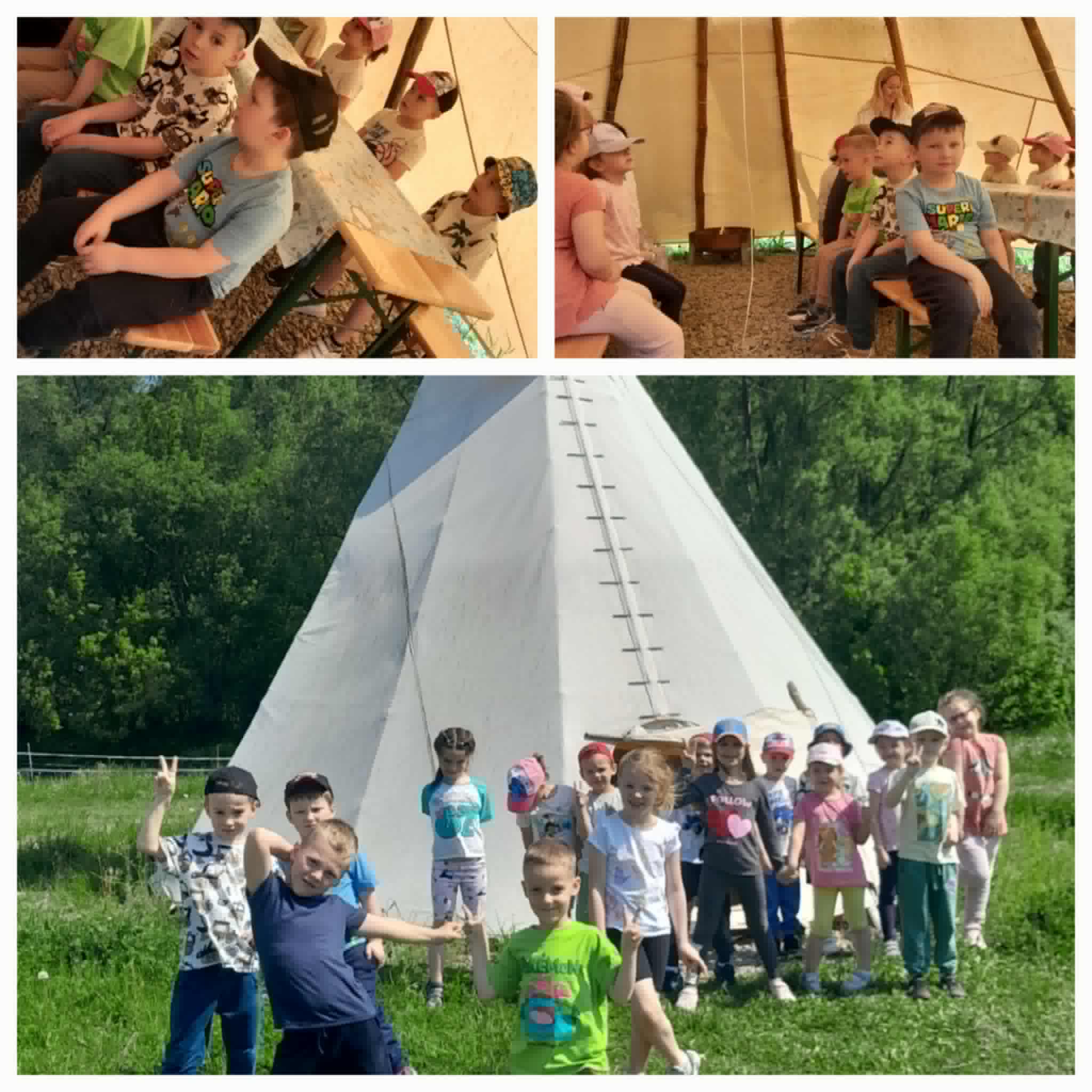 Zajęcia plastyczne w namiocie Tipi podczas wycieczki.